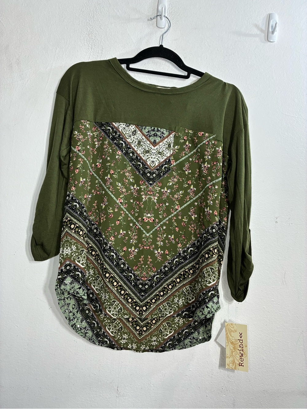 Rewind Boho Tunic Olive Green Mixed-Print